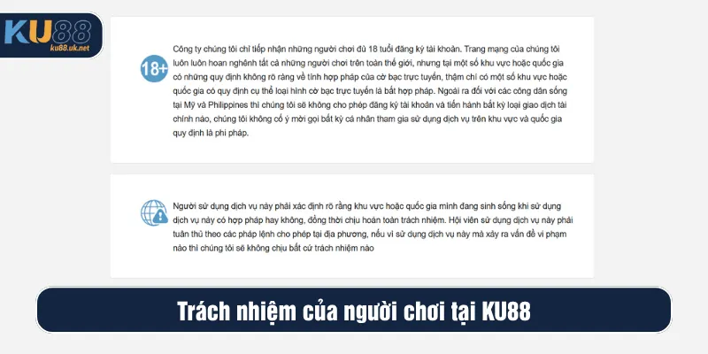Trách nhiệm của người chơi tại KU88